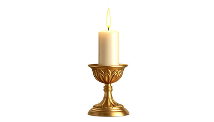 A realistic PNG of a candlestick with a lit candle, featuring a warm flame and classic holder design.