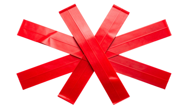A realistic PNG of a cross sign made with red tape, bold and clean with a clear “X” shape.
Perfect for warnings, labels, UI graphics, stop signs, cancellation marks, and design highlights.