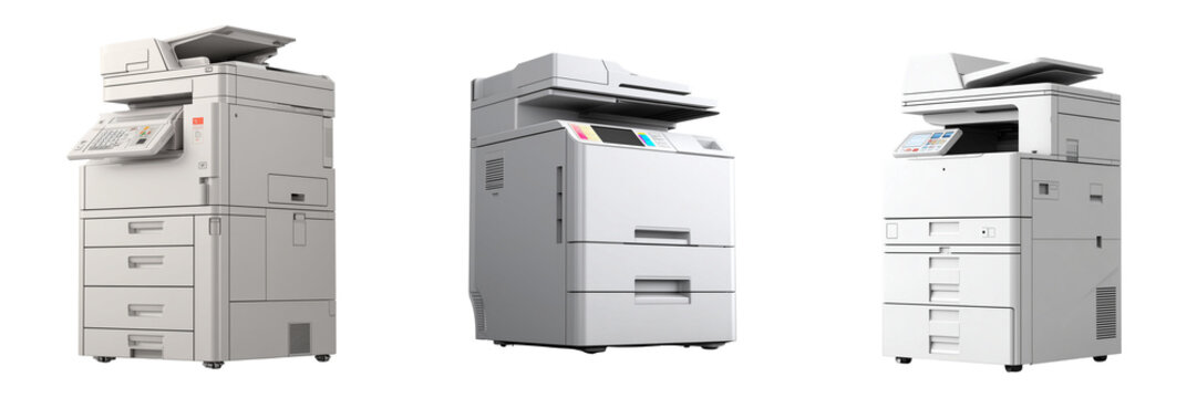 Set of Business office printer on transparent png background. Ai generated