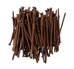 A pile of rusty nails isolated on transparent background