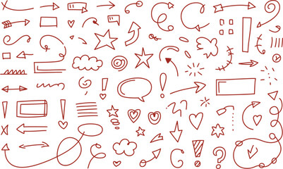 Hand-drawn doodle arrows, shapes, and symbols design set pack