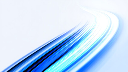 Abstract flowing blue and white light streaks creating a sense of speed and futuristic motion on a clean abstract blue wave background