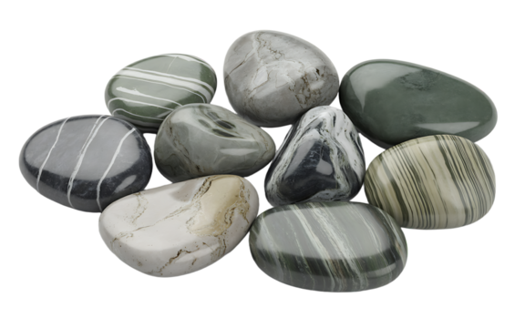 Pile of smooth stones isolated on transparent background