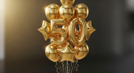 Fototapeta premium Golden balloons forming the number 50