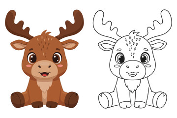 “Cute Baby Deer – Colored and Outline Versions for Kids’ Coloring Fun”