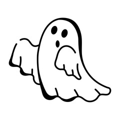 A doodle style icon depicting spooky ghost 