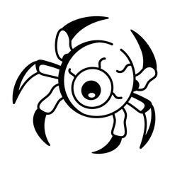 A doodle style icon depicting spooky spider 