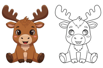 “Cute Baby Deer – Colored and Outline Versions for Kids’ Coloring Fun”