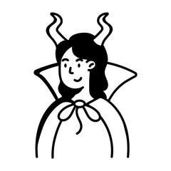 Sketchy style icon depicting girl in a vampire cape