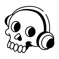 A sketchy style icon showing skull with music headphones  