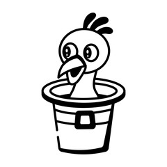 A doodle style icon of thanksgiving turkey inside magician hat 