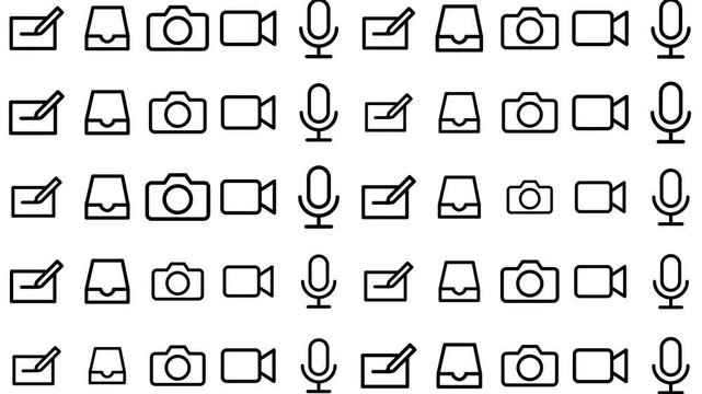 Seamless Pattern of Digital Device and Media Icons in Black and White, Graphic Design, Flat Layout, Technology Concept