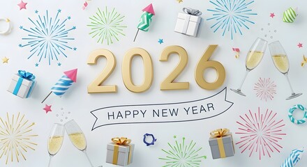New year 2026 celebration with fireworks and festive decorations