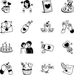 Collection of Valentine Day Doodle Style Icons