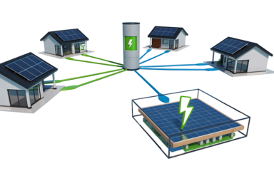 Solar energy sharing network isolated on transparent background