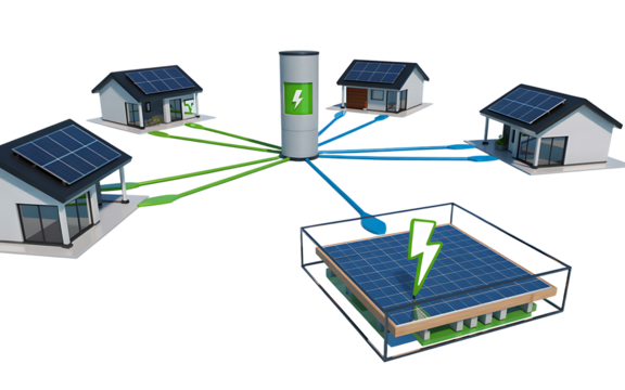 Solar energy sharing network isolated on transparent background - Powered by Adobe