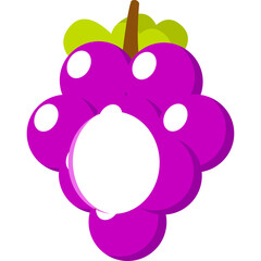 Stylized Purple Grapes with Green Leaves and Brown Stem Against a Transparent Background Simple Flat Cartoon Design