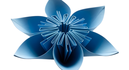 Blue Origami Paper Flower Isolated on Clean White Background