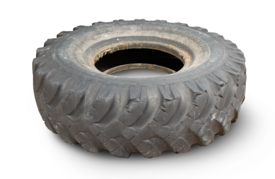 Old worn truck wheel tire isolated on transparent background