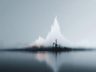 Abstract image showcasing oil industry juxtaposed with a financial graph. Use to illustrate economy, energy, market trends, volatility, or business performance.