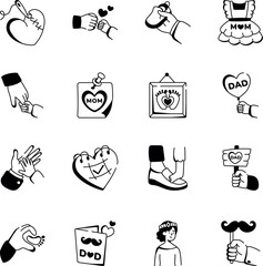 Set of Family Love Doodle Style Icons 