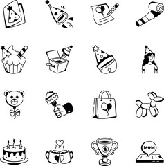 Collection of Doodle Style Celebration and Festive Icons 