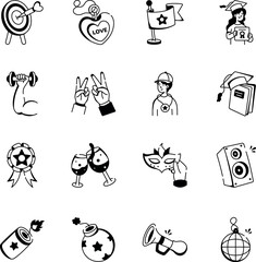 Set of Hand Drawn Anniversary and Milestone Icons  