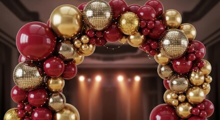 Burgundy and gold balloon arch decoration