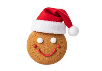 Happy Christmas Gingerbread Cookie Character Wearing Santa Hat on White Background