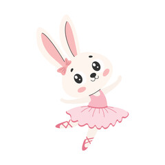 A cute animal is doing ballet. Cute little rabbit ballerina in pink tutu vector illustration