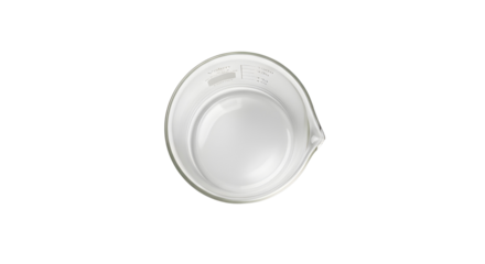 Top View of Empty Clear Glass Laboratory Beaker Isolated on White Background