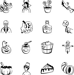 Set of Halloween and Thanksgiving Hand Drawn Icons 
