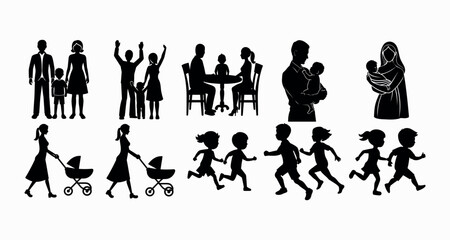 Business people silhouettes in various poses vector illustration
