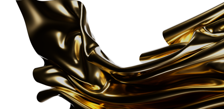 Close-up studio shot of luxurious gold fabric flowing against a white background, showcasing elegance and sophistication for design and art proj