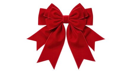 A large, luxurious red velvet bow with shimmering gold trim, isolated on transparent background