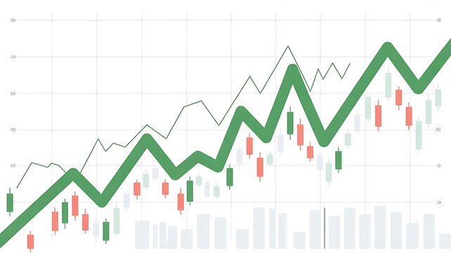 Stock market chart showing business growth, rising trends, financial performance, investment progress, profit increase, and market success indicators.Investment finance chart growth graph.