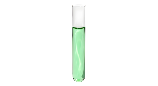 Isolated Glass Test Tube Filled with Bright Green Liquid on White Background