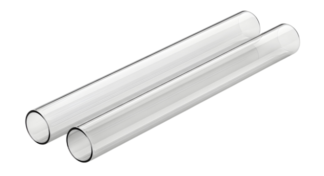 Two Clear Cylindrical Glass Tubes Isolated on White Background