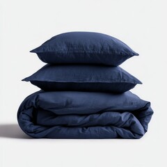 Neatly Stacked Bedding Set on Clean White Background