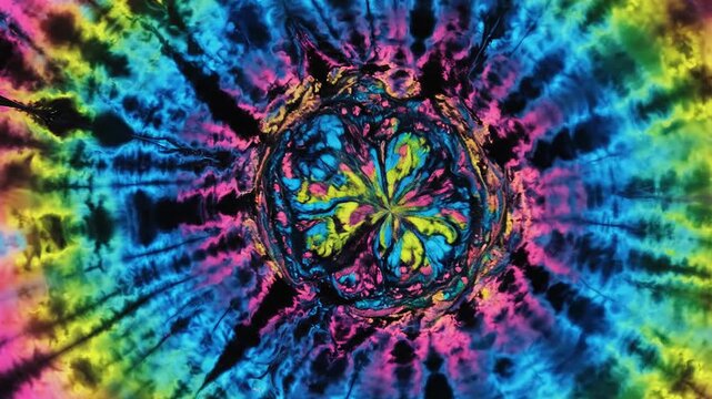 Colorful tie-dye pattern in vibrant spiral design