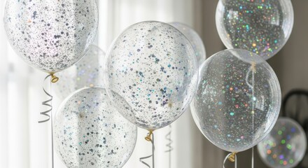 Clear balloons filled with silver glitter