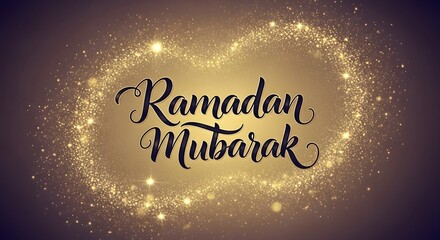 Ramadan mubarak with sparkling golden lights and calligraphy