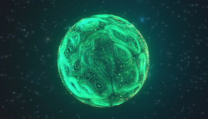 Glowing green digital fingerprint in dark space