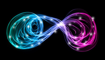 Abstract infinity symbol with swirling blue and pink light trails