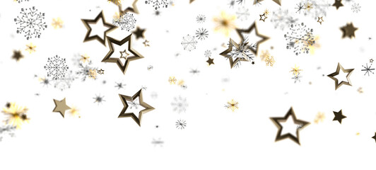 Festive backdrop with falling stars and snowflakes on white. Great for holiday or winter themes. Perfect for seasonal designs and marketing.