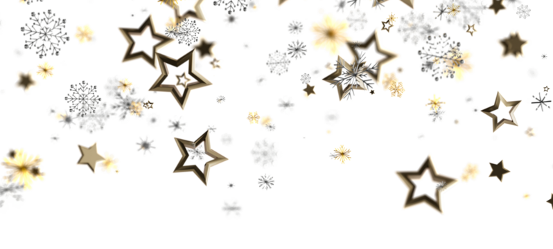 Festive backdrop with falling stars and snowflakes on white. Great for holiday or winter themes. Perfect for seasonal designs and marketing.