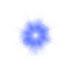 Light blue star with radiant glow and sparkling highlights. Perfect for magical, cosmic, or abstract illustrations. Lens flare effect adds luminous energy. PNG