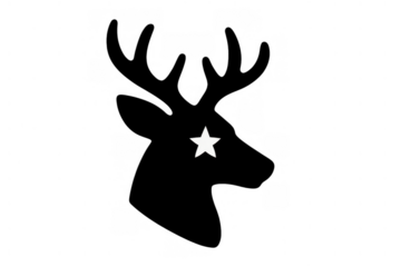 Deer head silhouette with antlers and star eye, creating a strong animal logo concept on transparent background