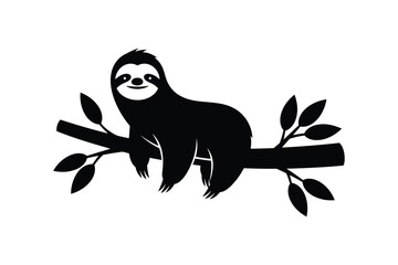 Naklejka premium A sloth hanging on a tree branch silhouette vector art illustration