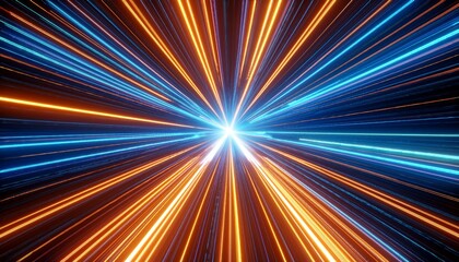 bright radial light beams abstract background in blue and orange neon glow color light burst in universe space background for event party carnival celebration anniversary or other 3d rendering